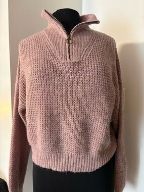 American Eagle Outfitters Dusty Mauve Half-Zip Cowl Sweater